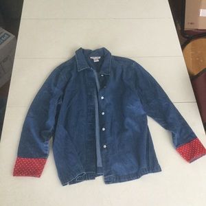 Cherokee Red White Polka Dot Cuff Jean Jacket Size Large Western Outdoor Picnic